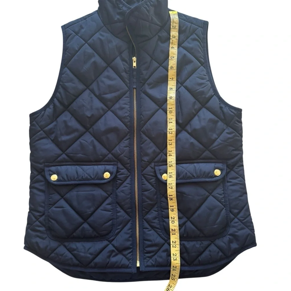 J. Crew Excursion Navy Blue Quilted Medium Puffer Vest with Gold Accents